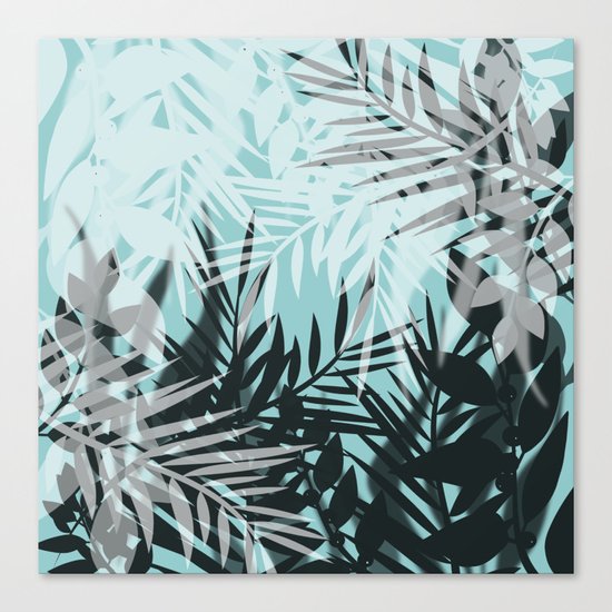 Tropical blue summer print palm leaves Canvas Print
