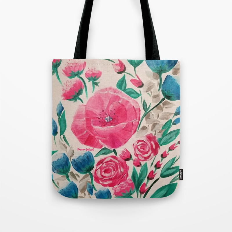 Blue Acrylic Flowers floral fun modern pink and blue acrylic flowers tote bag