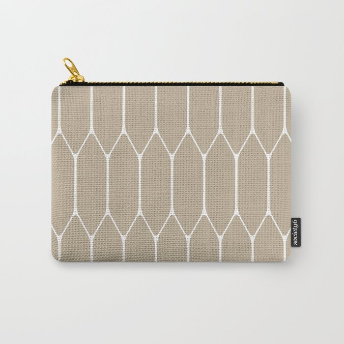 Long Honeycomb Geometric Minimalist Pattern in White and Neutral Flax Carry-All Pouch