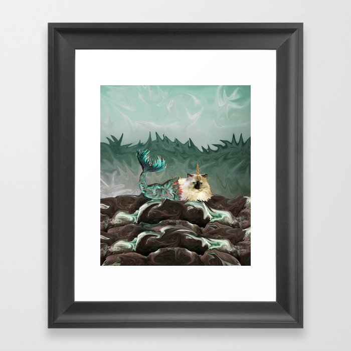 Behold the Mythical Merkitticorn - Mermaid Kitty Cat Unicorn Framed Art Print