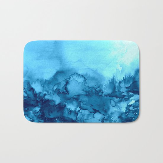 INTO ETERNITY, TURQUOISE Colorful Aqua Blue Watercolor Painting Abstract Art Floral Landscape Nature Bath Mat
