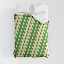 [ Thumbnail: Beige & Forest Green Colored Pattern of Stripes Comforter ]