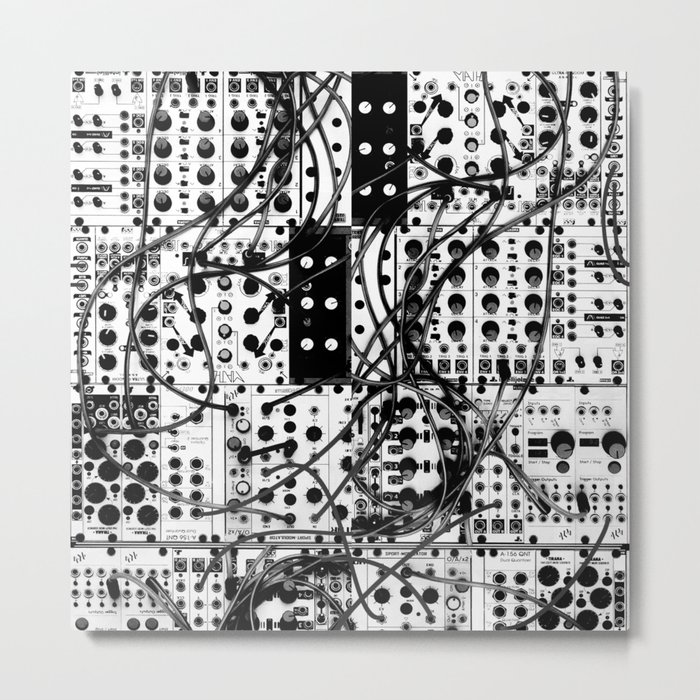 analog synthesizer system - modular black and white Metal Print