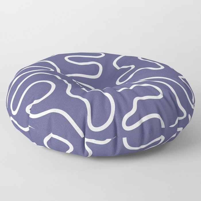 Squiggle Maze Minimalist Abstract Pattern in Deep Periwinkle Purple Floor Pillow