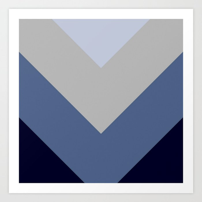 Navy Blue Taupe Chevron Stripes Art Print