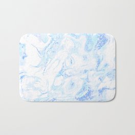 White Marble with Pastel Blue Purple Teal Glitter Bath Mat