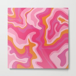 Colorful Pink + Orange Liquid Swirl - Retro Mid-Century Modern Style Metal Print