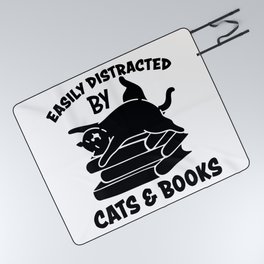 Easily Distracted By Cats & Books Picnic Blanket