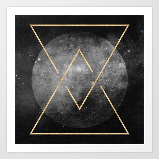 Gold Moon Geometric Tribal Design Art Print