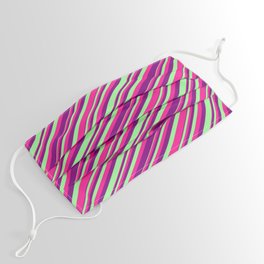 [ Thumbnail: Green, Deep Pink, and Purple Colored Stripes/Lines Pattern Face Mask ]