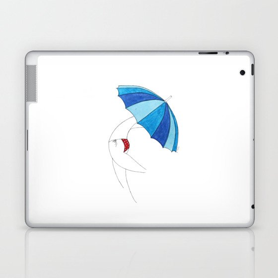 Beach Umbrella Girl n3 · light sky cobalt royal blue, red with white dots bikini, summer vibes Laptop & iPad Skin