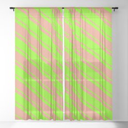 [ Thumbnail: Dark Salmon & Chartreuse Colored Lined Pattern Sheer Curtain ]