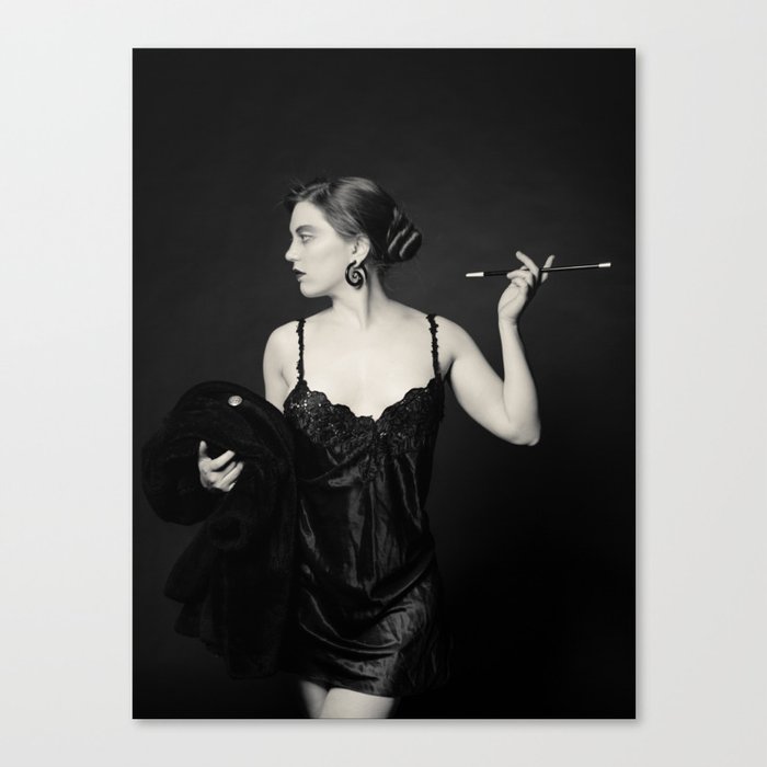 "A Noir Night Out" - The Playful Pinup - Modern Gothic Twist on Pinup by Maxwell H. Johnson Canvas Print
