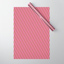 [ Thumbnail: Green and Hot Pink Colored Striped Pattern Wrapping Paper ]