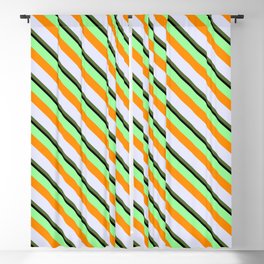 [ Thumbnail: Colorful Green, Dark Orange, Lavender, Dark Olive Green, and Black Colored Lined Pattern Blackout Curtain ]