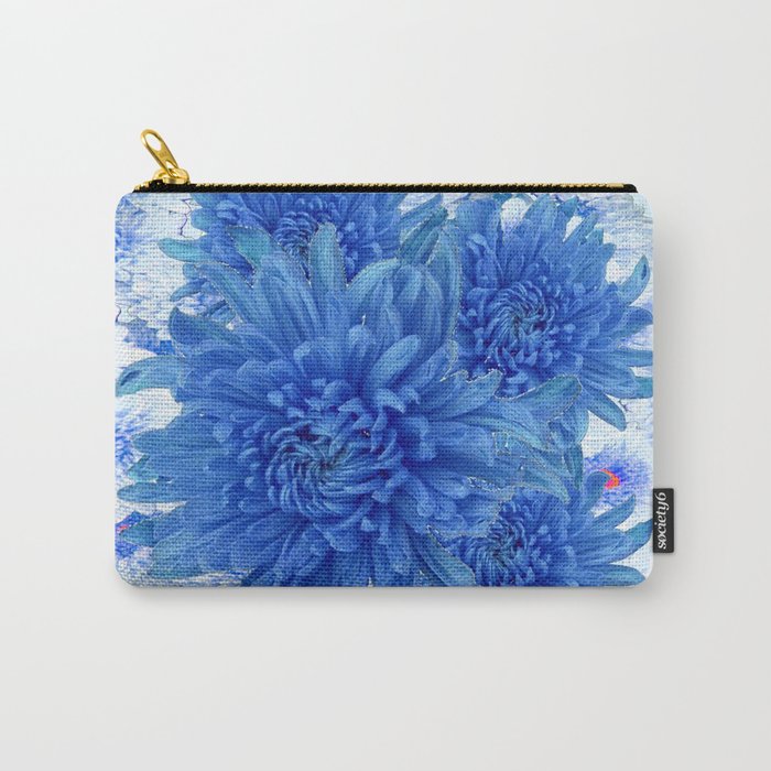 Oriental Style  Blue Chrysanthemums Garden Floral Pattern Carry-All Pouch