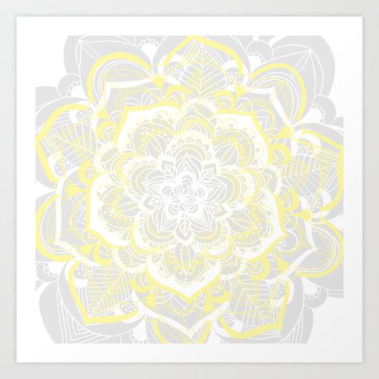Woven Fantasy - Yellow, Grey & White Mandala Art Print