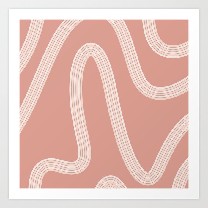 Line Swirl Abstract Pattern in Peach and Beige Art Print