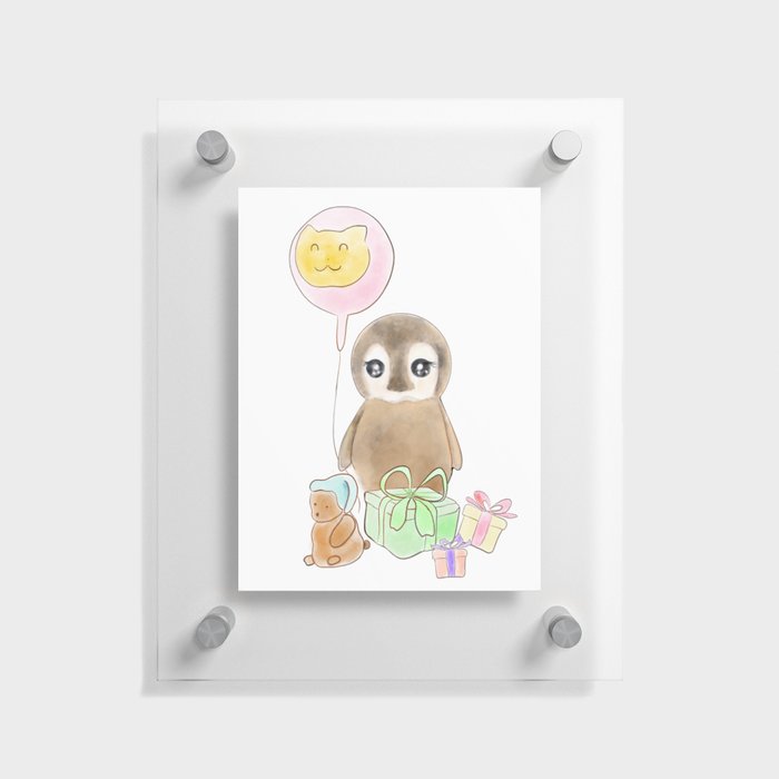 cute baby penguin with balloon Floating Acrylic Print