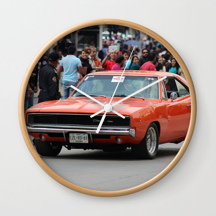 Hugger orange vintage Charger RT American muscle car automobile transportation color photograph - photography poster posters Wall Clock