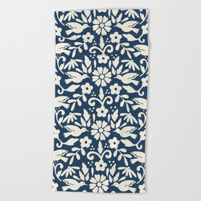 Otomi inspired floral pattern Beach Towel
