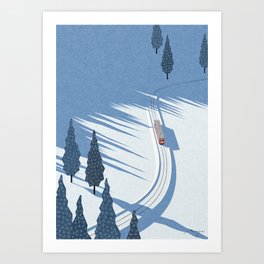 Winter sunshine (2016) Kunstdrucke | Digital, Curated, Graphicdesign, Landscape, Winter, Snow, Train, Illustration 