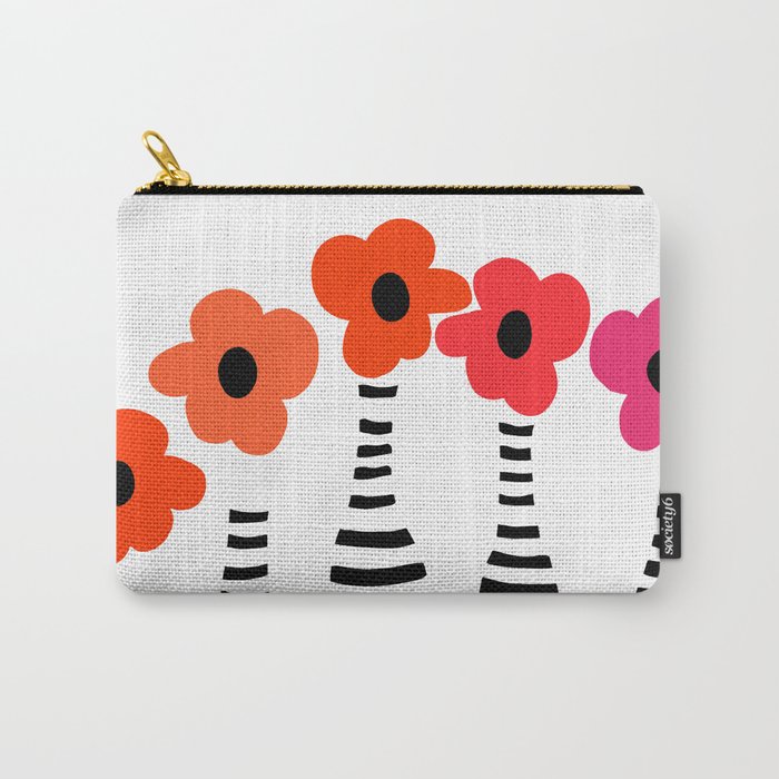 Red Petals Retro Flowers Stripe Bottles White Background #decor #society6 #buyart Carry-All Pouch