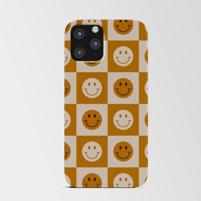 70s Retro Smiley Face Tile Pattern in Yellow & Beige iPhone Card Case