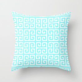 Greek Key (Aqua & White Pattern) Throw Pillow