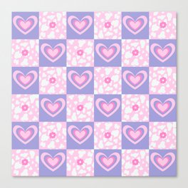 Hearts + Howdy Cow Spots + 70s Flowers on Checker Canvas Print