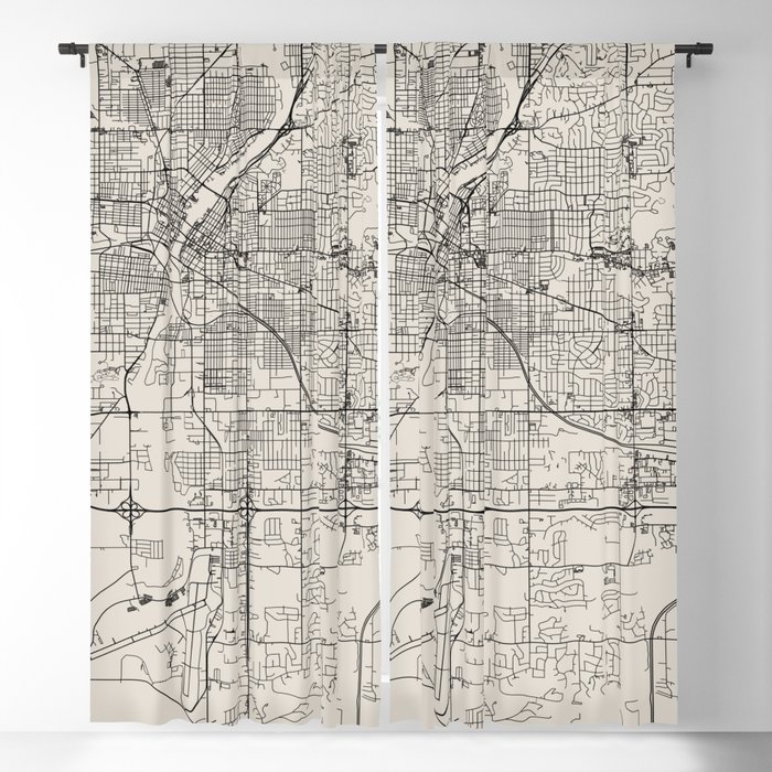USA Rockford - City Map - Black and White Aesthetic Blackout Curtain