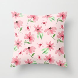 Flowers & Leaves Watercolor Pattern Throw Pillow