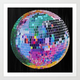Disco Ball Digital Oil Paint Teal Art Print