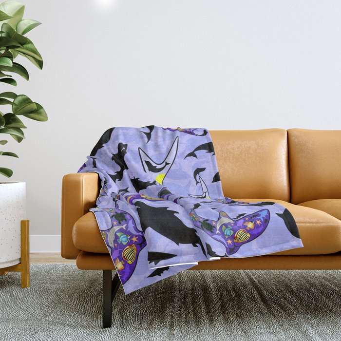 Shark MarineLife Scenery Patterned Throw Blanket by BluedarkArt Society6