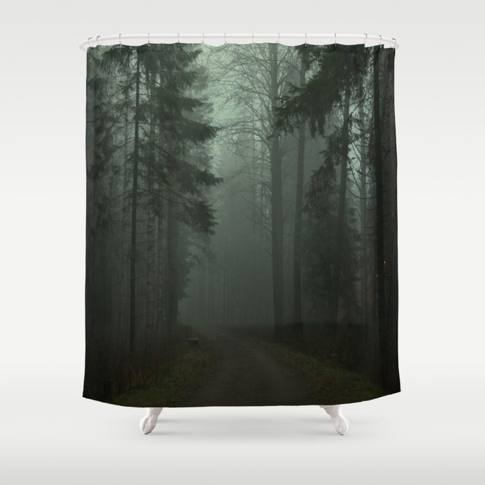 Foggy morning path Shower Curtain