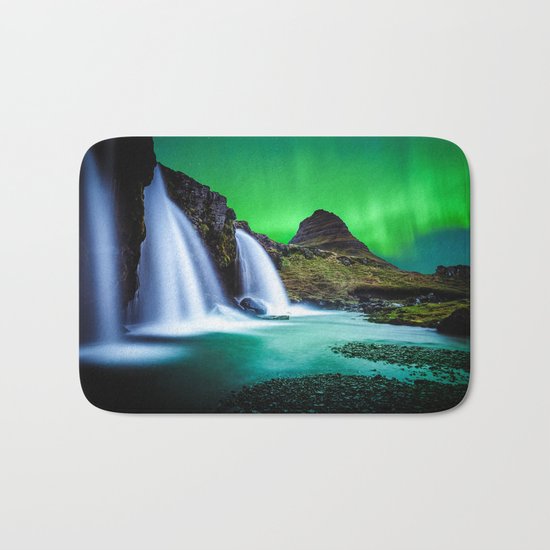 Aurora Borealis Waterfall Bath Mat