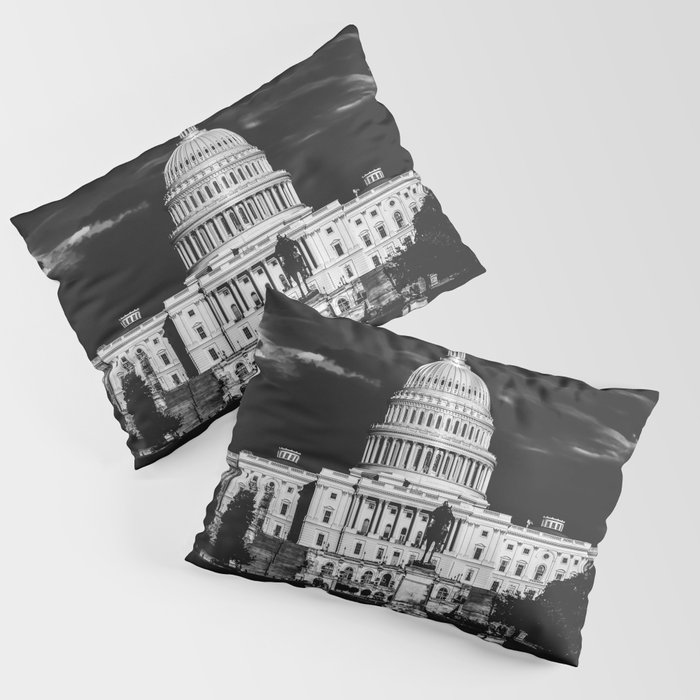 The United States Capitol building in Washington DC black and white Pillow Sham
