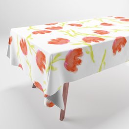 Trendy Hand Painted Yellow Pink Red Watercolor Tulips Floral  Tablecloth