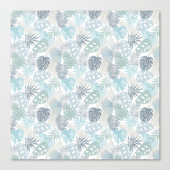 Tropical Leaves Pattern Blue Canvas Print