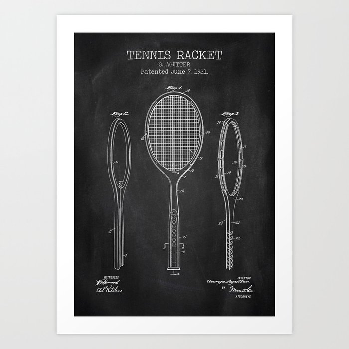Tennis Racket chalkboard patent Art Print
