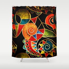 Abstract tribal ethnic geometrical pattern bright elements background Shower Curtain