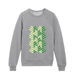 Spring Green Abstract 3D Isometric Stripes Minimal Pattern Kids Crewneck