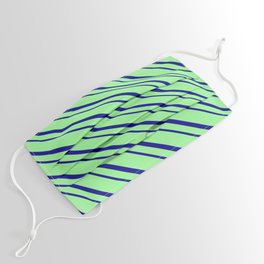 [ Thumbnail: Green & Dark Blue Colored Striped/Lined Pattern Face Mask ]