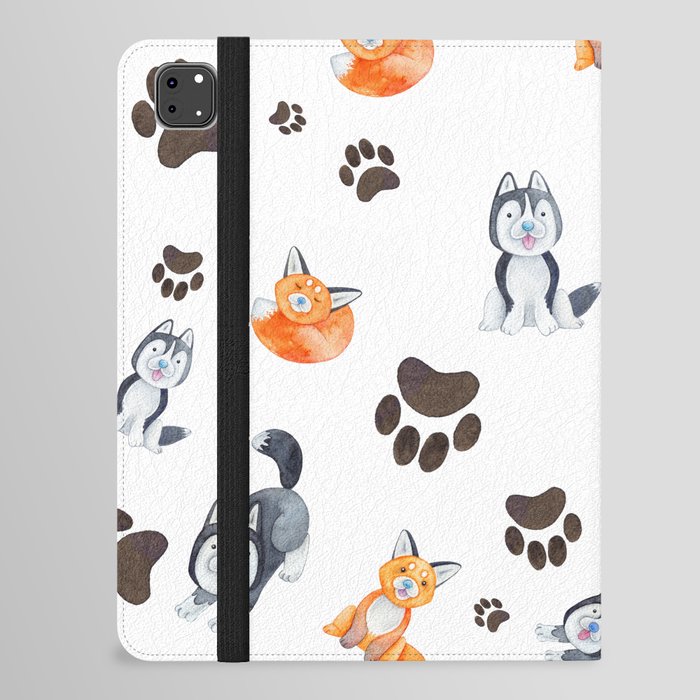 Watercolor orange black white cute animals iPad Folio Case