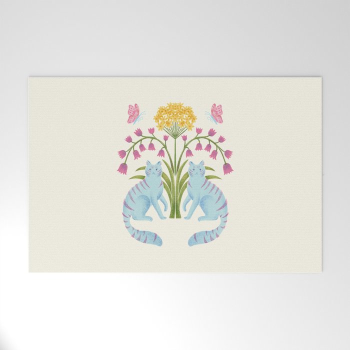Fantastic Blue Cats & Flowers Welcome Mat