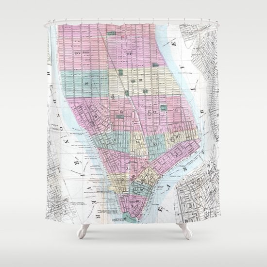 Vintage Map of Lower Manhattan (1865) Shower Curtain