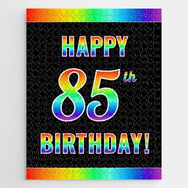 [ Thumbnail: Fun, Colorful, Rainbow Spectrum “HAPPY 85th BIRTHDAY!” Jigsaw Puzzle ]