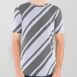 [ Thumbnail: Dim Grey and Lavender Colored Lines Pattern All Over Graphic Tee ]
