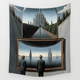Surreal Art Landscape With Two Men looking at the sea Wall Tapestry
