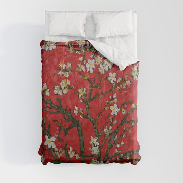 Abstract Daisy With Red Background Duvet Cover